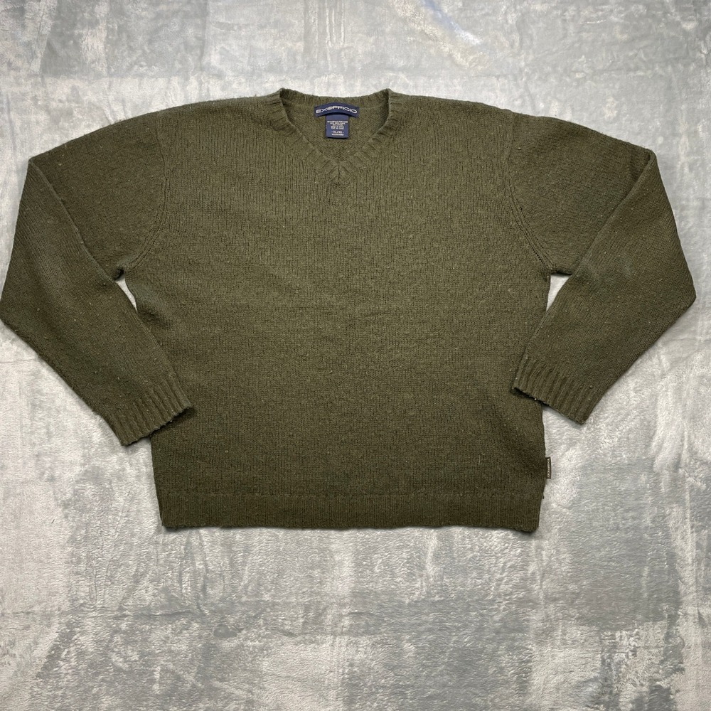 EXOFFICIO Olive Green V Neck Wool Blend Sweater Mens XL